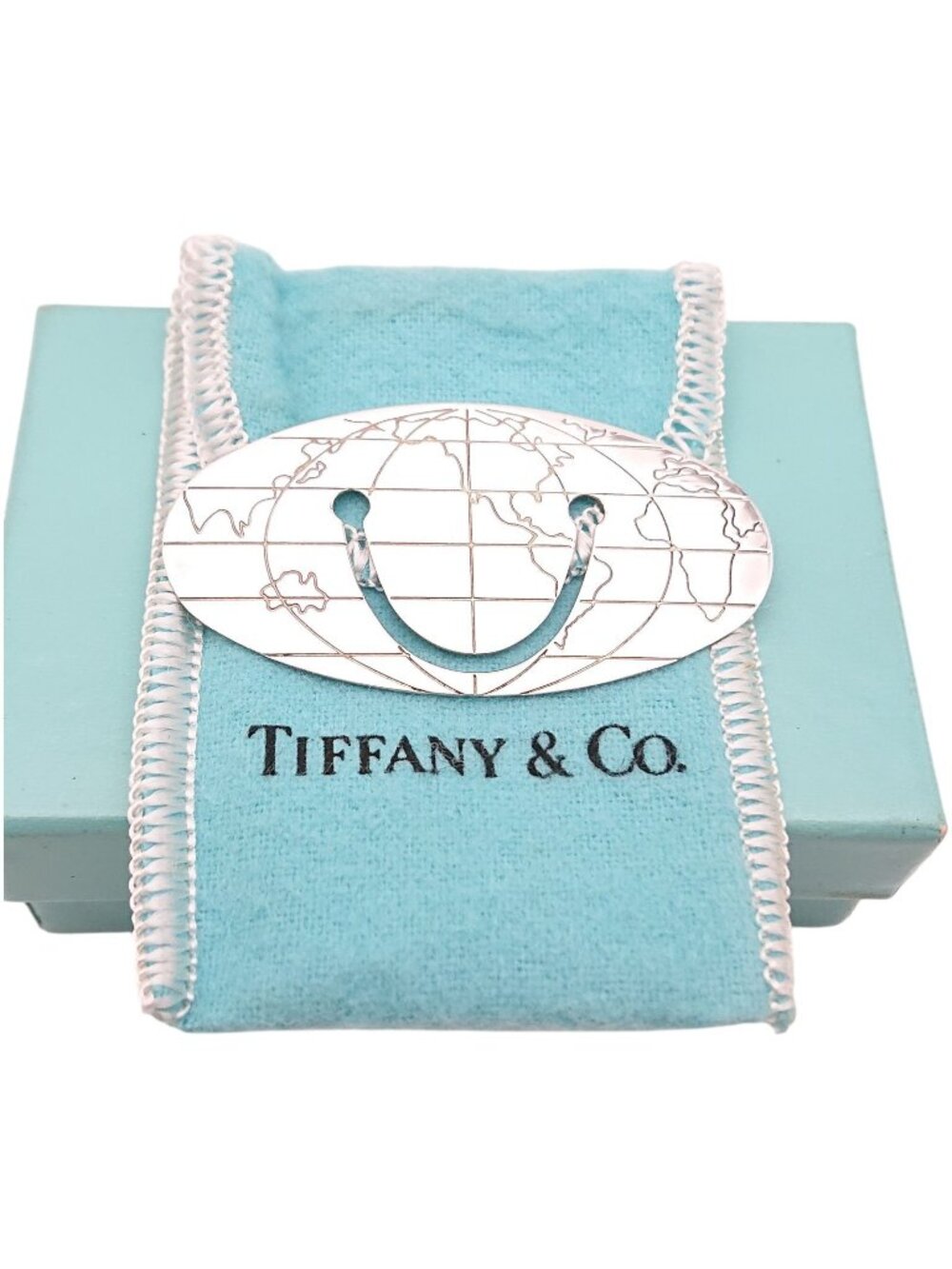 Tiffany & Co Globe World Map Book Mark Silver Shoulder Bag
